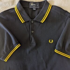 Fred Perry Black and Yellow Polo Shirt Size M